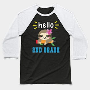 Sloth Student With Pencil Back To School Day Hello 2nd Grade Baseball T-Shirt